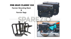 For Royal Enfield Goan Classic 350 Leather Pannier Bags Black With Mounting - SPAREZO